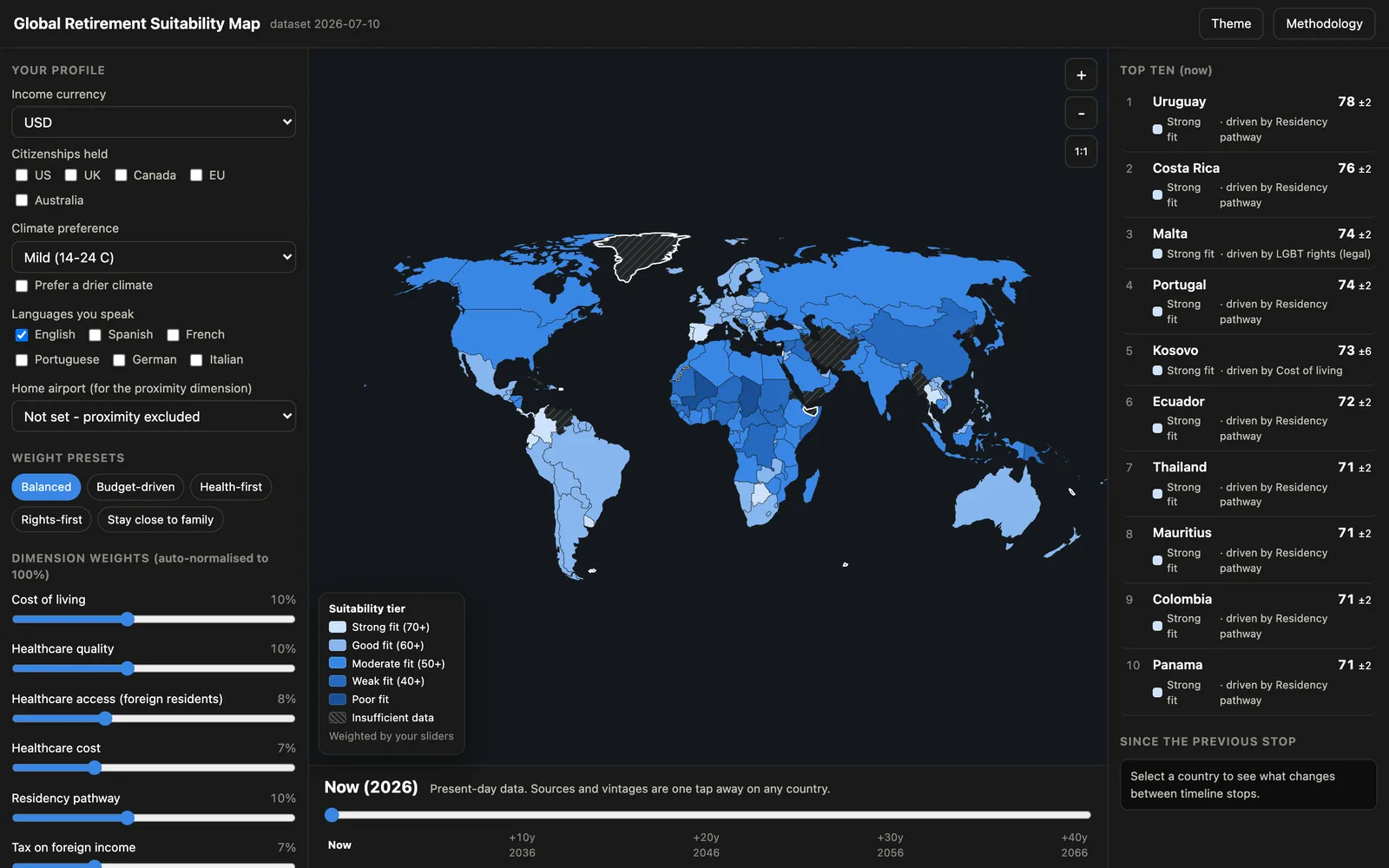Screenshot of the Global Retirement Suitability Map